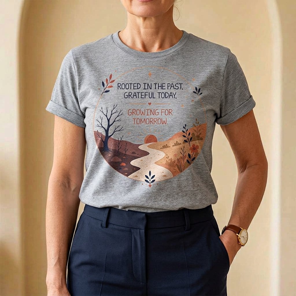 Rooted in the Past Grateful Today Growing for Tomorrow T-Shirt | Inspirational Nature Tee