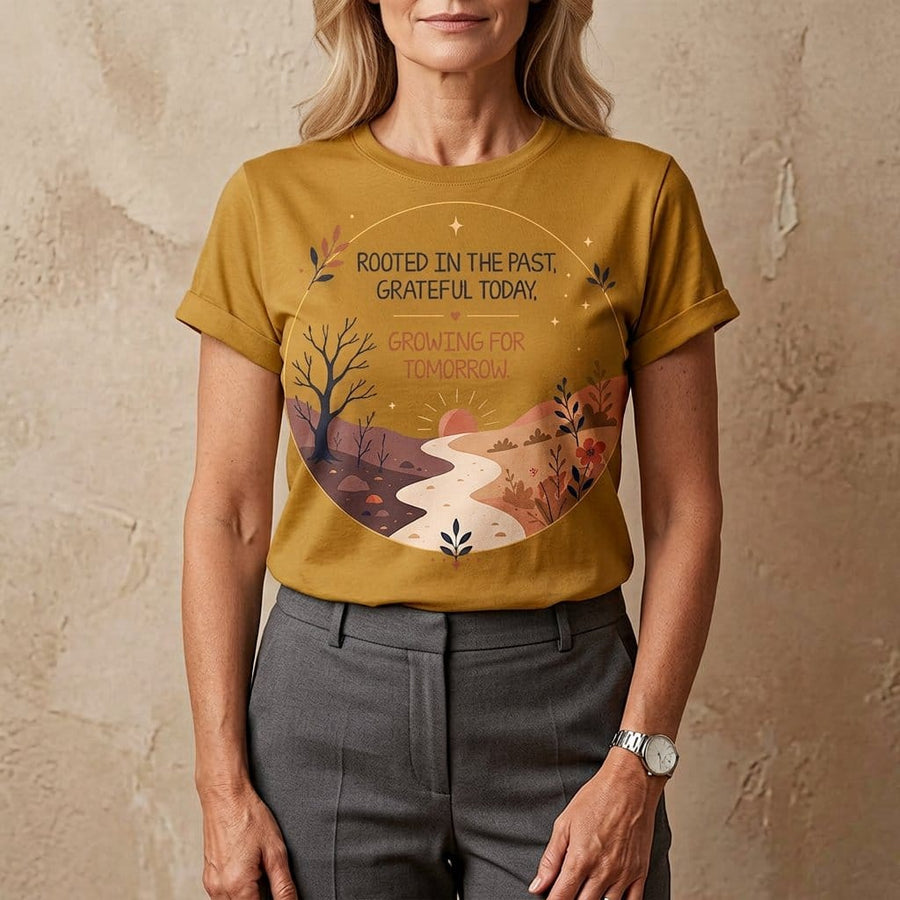 Rooted in the Past Grateful Today Growing for Tomorrow T-Shirt | Inspirational Nature Tee